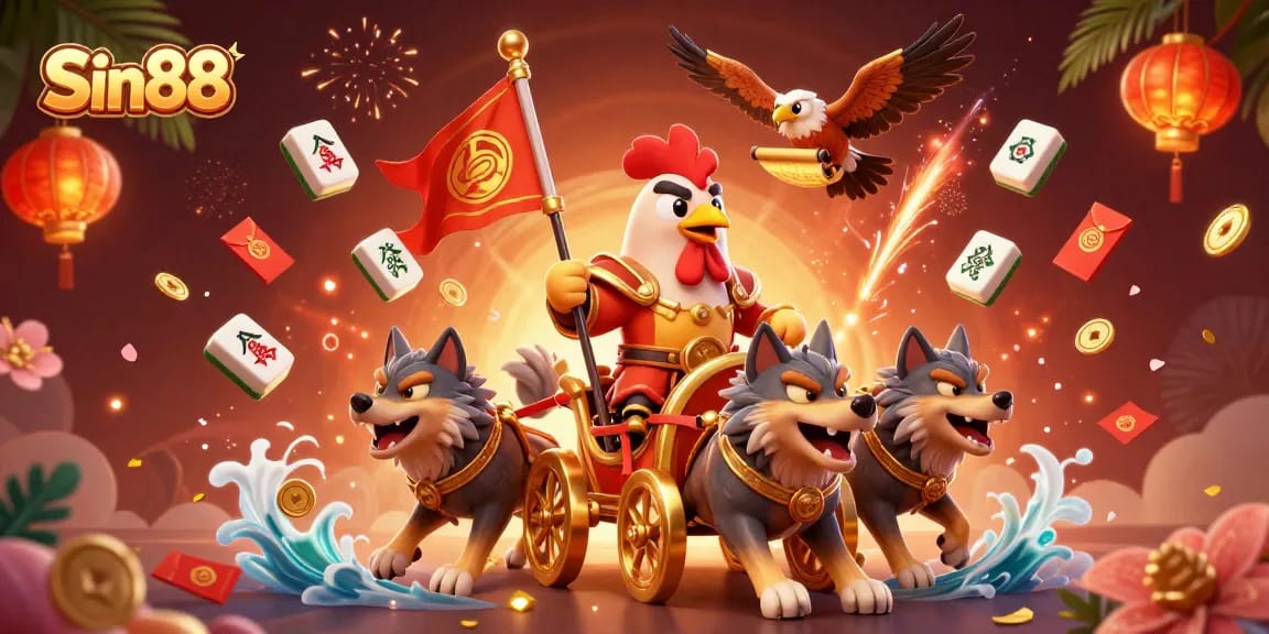 Spin the reels with Sin88's vibrant online casino illustration featuring epic gaming elements.