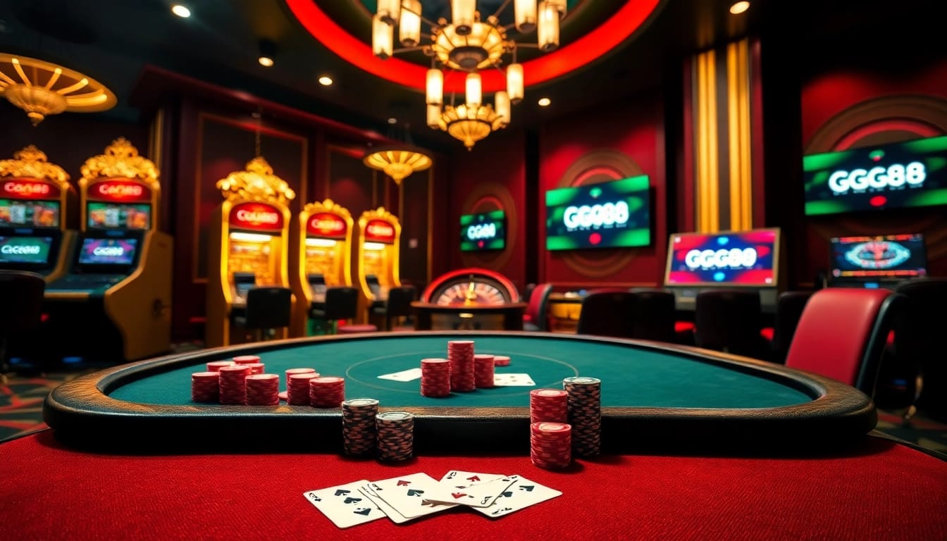Experience the thrill of GG88 online gambling with vibrant casino games and luxury decor.