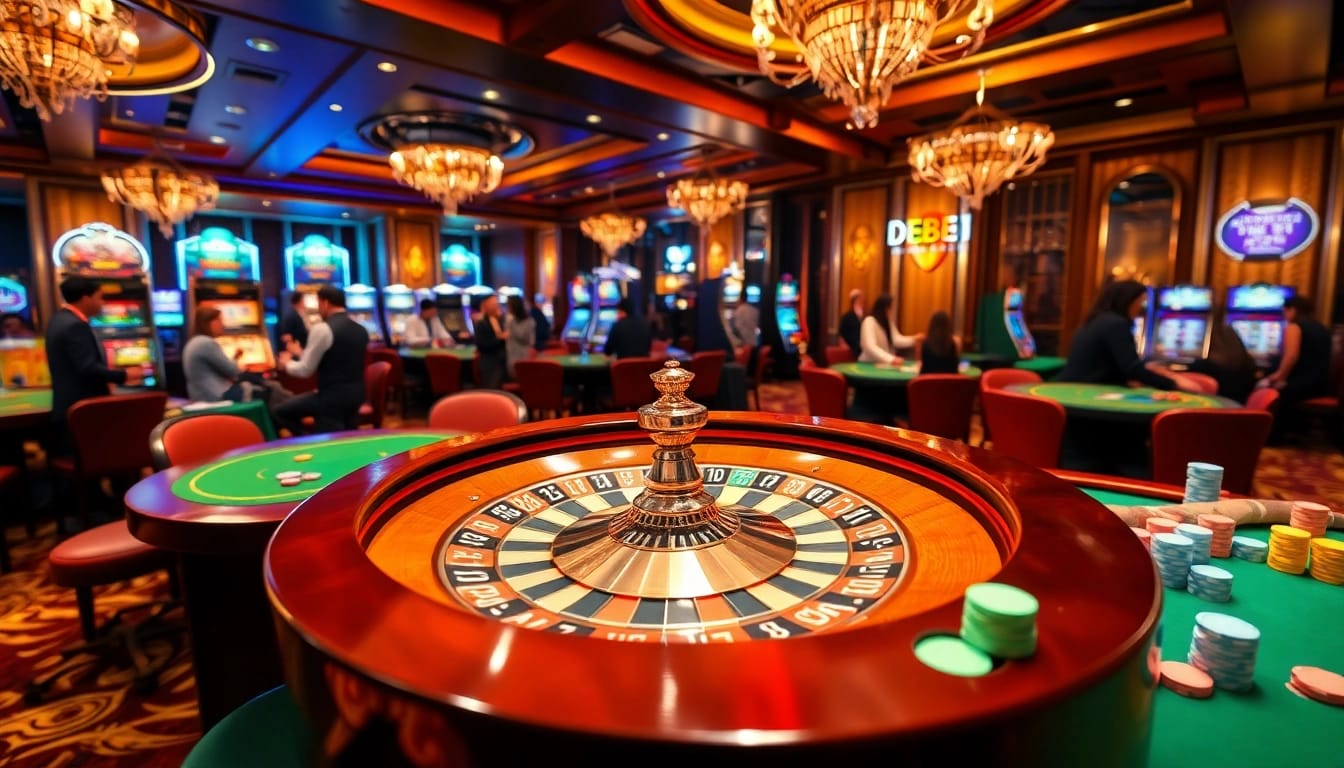 Experience the thrill of gambling at DEBET trang chủ with a vibrant casino atmosphere, showcasing roulette, poker, and luxury.