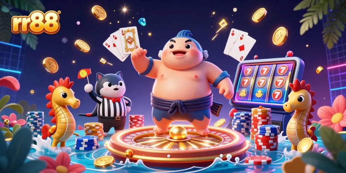 Experience dynamic gambling action at rr88 with lively casino elements and festive characters.