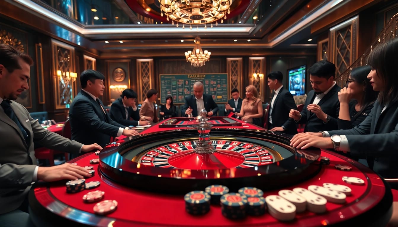 5777 bet download এর জন্য চিত্তাকর্ষক ক্যাসিনো সেটিং, বাজির টেবিল এবং খুশি খেলোয়াড়রা।