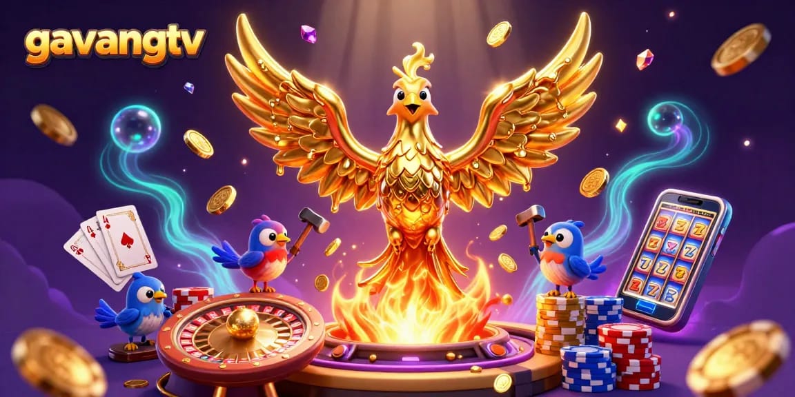 Experience thrilling wins with gavangtv's dynamic casino scene featuring golden elements.