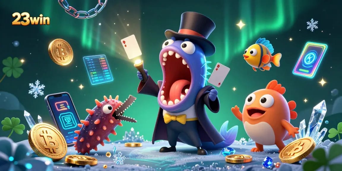 Join the excitement at 23win with vibrant casino magic and glowing crypto elements for a thrilling experience.