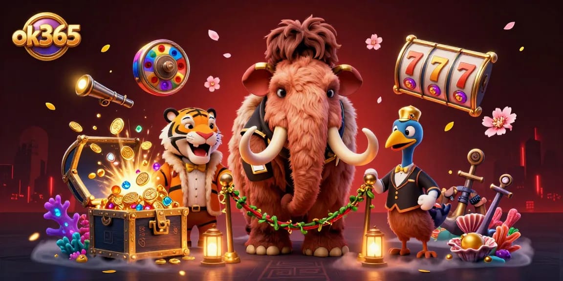 Experience thrilling gameplay with ok365's vibrant casino scene featuring unique characters and slot elements.