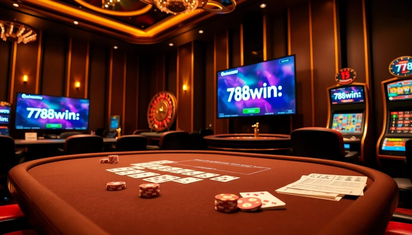 Betting on the online gambling experience at https://78win.bot/ with poker chips and cards.