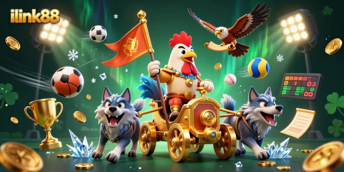 Engage with ilink88 immersive casino action featuring golden war chariot and dynamic sports elements.