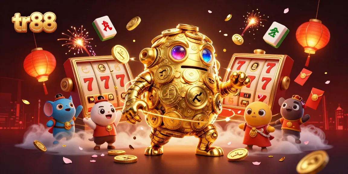 Spin the reels of fortune with tr88 in this vibrant casino scene featuring golden golems.