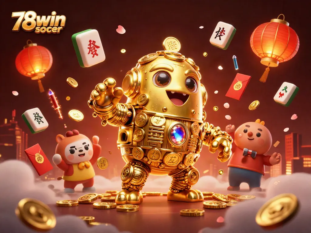 Engage with 78win soccer's vibrant online casino scene featuring a golden golem and floating game elements.