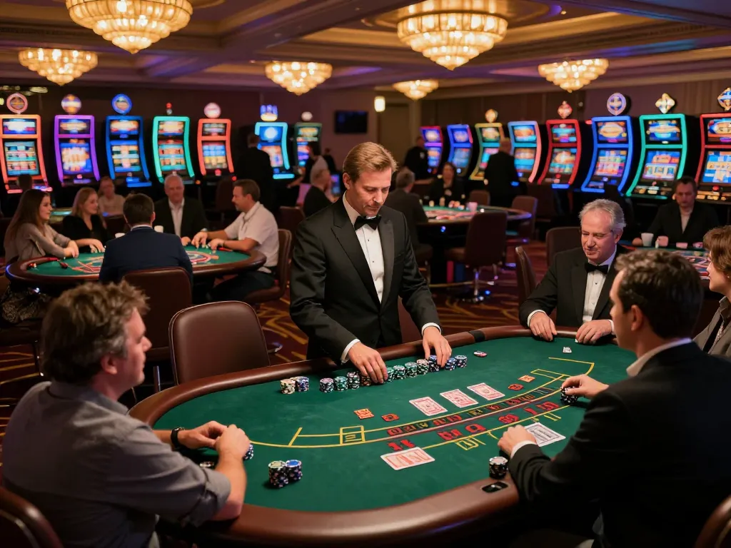 Players enjoying blackjack action at Vaobet casino, showcasing chips and cards in a vibrant atmosphere