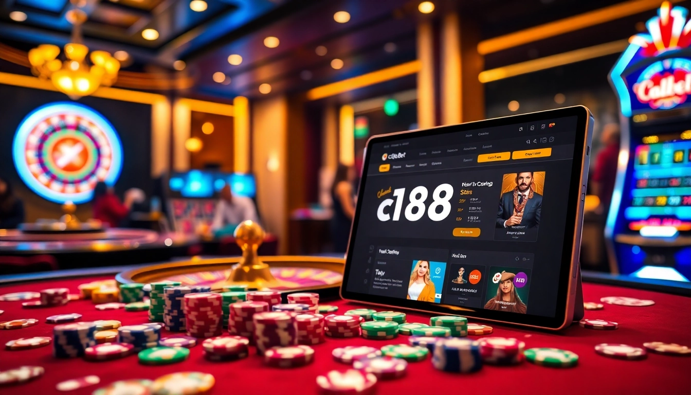 Engaging scene of players enjoying games at c168bet's online casino, highlighting excitement and luxury.