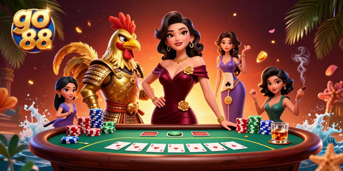 Experience thrilling poker excitement with go 88 as a glamorous woman and samurai warrior engage in a vibrant casino atmosphere.