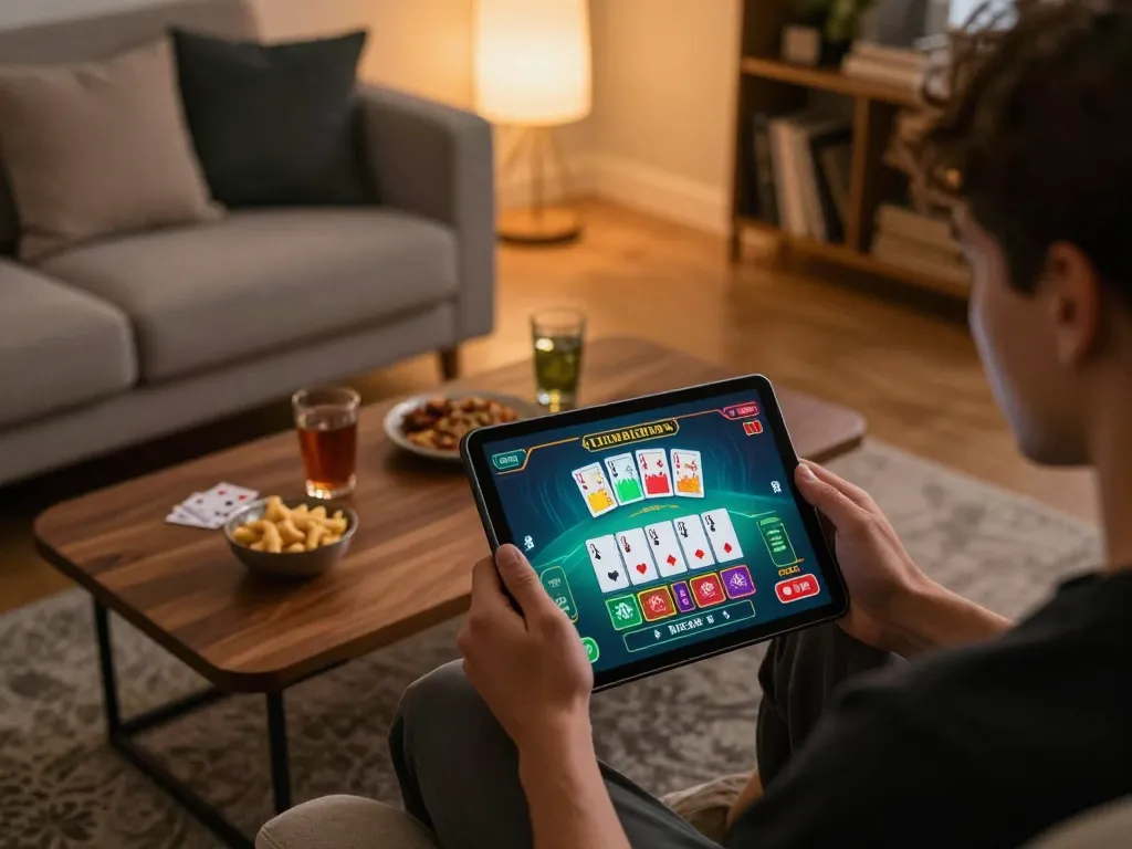 Engaging in live dealer blackjack on j188 app from a cozy home setting with snacks nearby