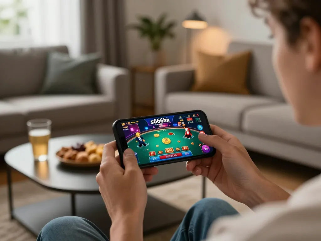 Engaging with the s666hn mobile app for an immersive online gaming experience on a cozy sofa