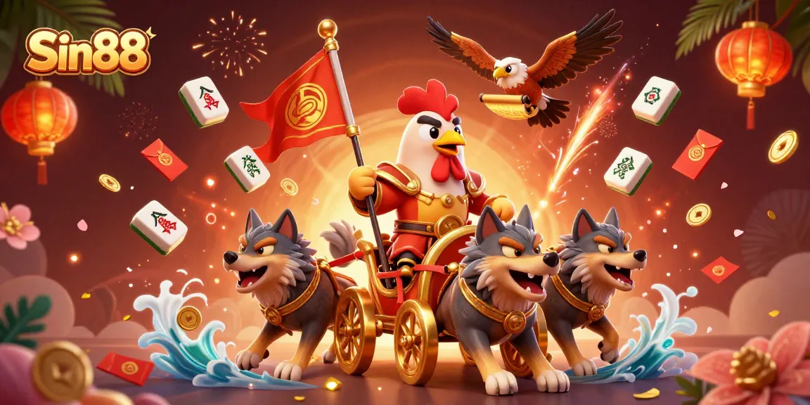Spin the reels with Sin88's vibrant online casino illustration featuring epic gaming elements.