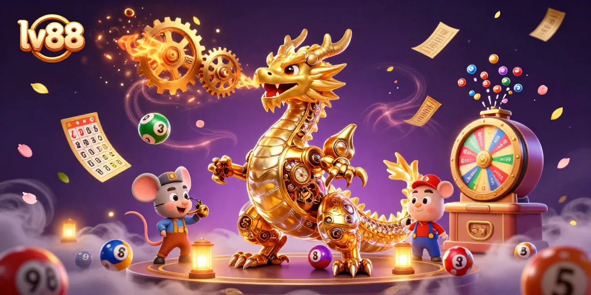 Experience thrilling gaming action on lv88 with a golden dragon surrounded by lottery elements.