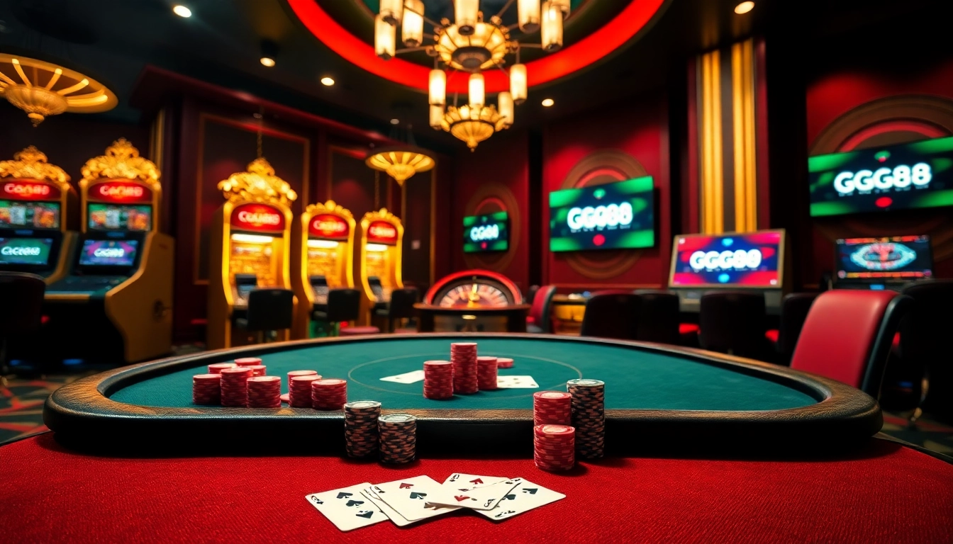 Experience the thrill of GG88 online gambling with vibrant casino games and luxury decor.