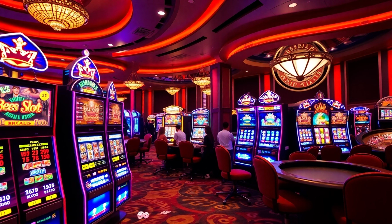 Engaged players enjoying the 365 slot machines in a luxurious casino setting, highlighting excitement and luxury.