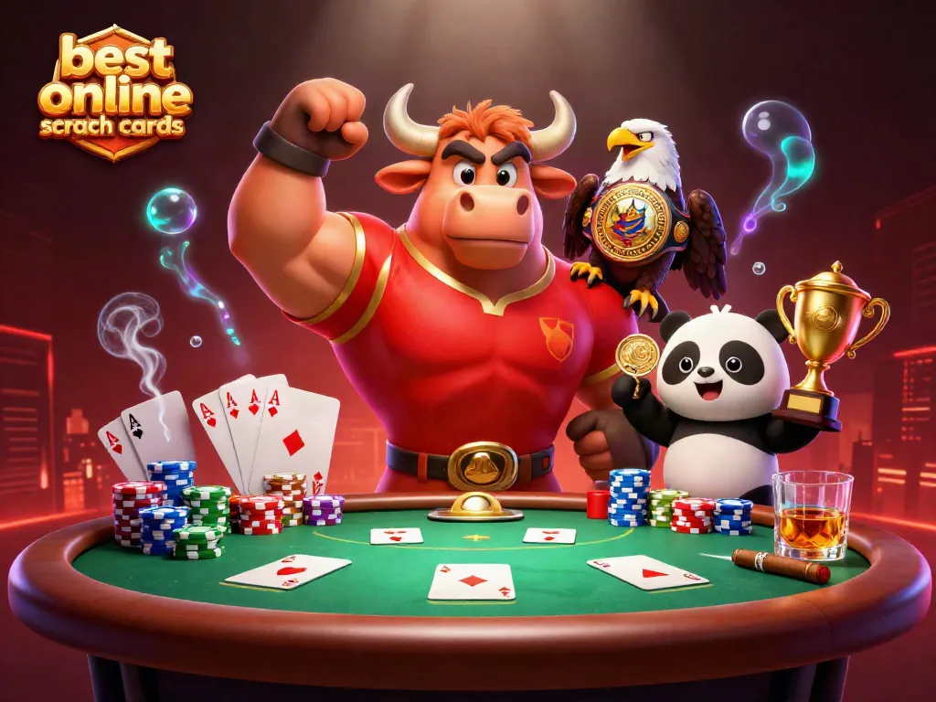 Experience the excitement of the best online scratch cards with vibrant characters winning at a casino table.
