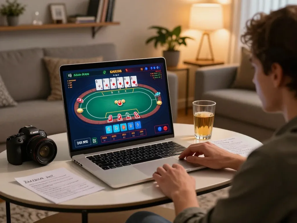Player engaging in online poker at home, discovering strategies for GA88 gaming.