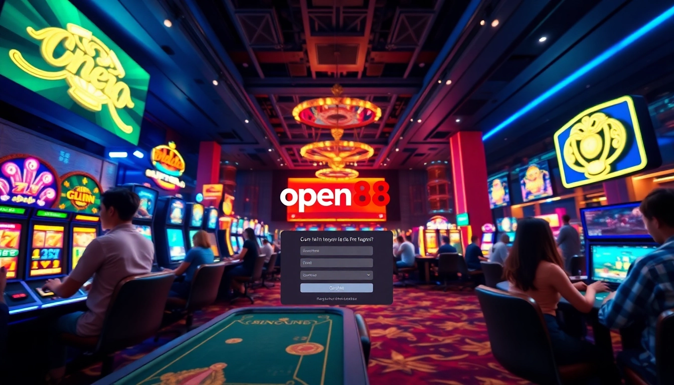 Exciting scene of players engaging in various games at Open88, featuring easy đăng ký open88 interface on digital devices.