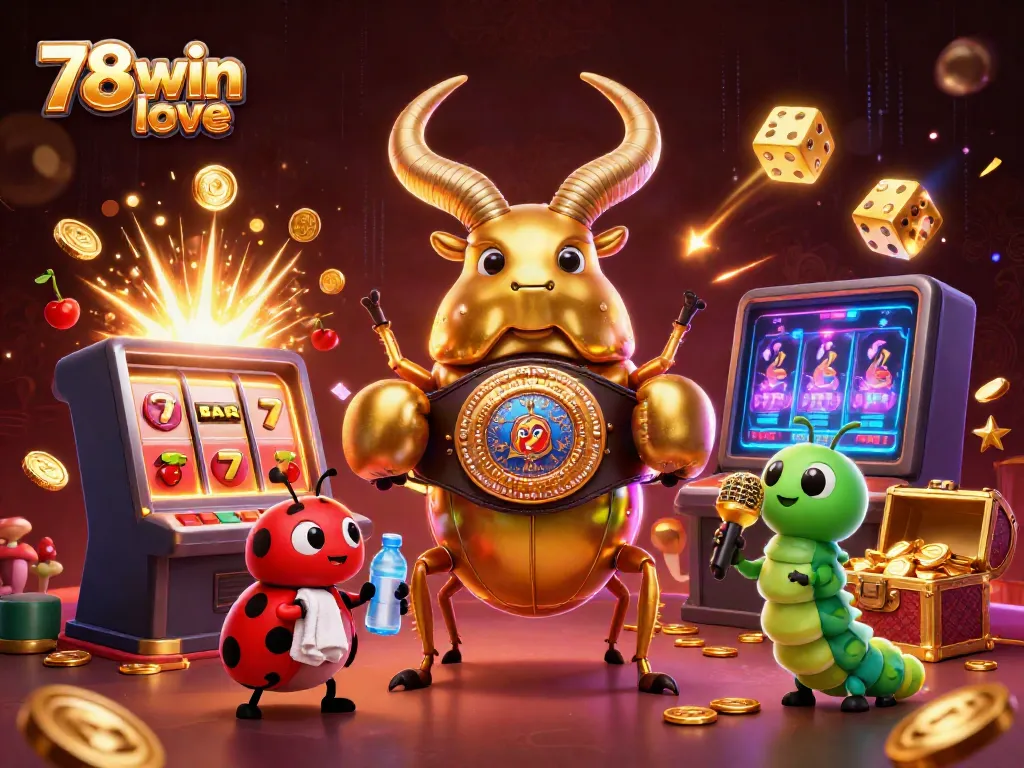 Engage with high-energy gameplay at 78win love featuring animated casino icons and dynamic characters in vibrant scene.