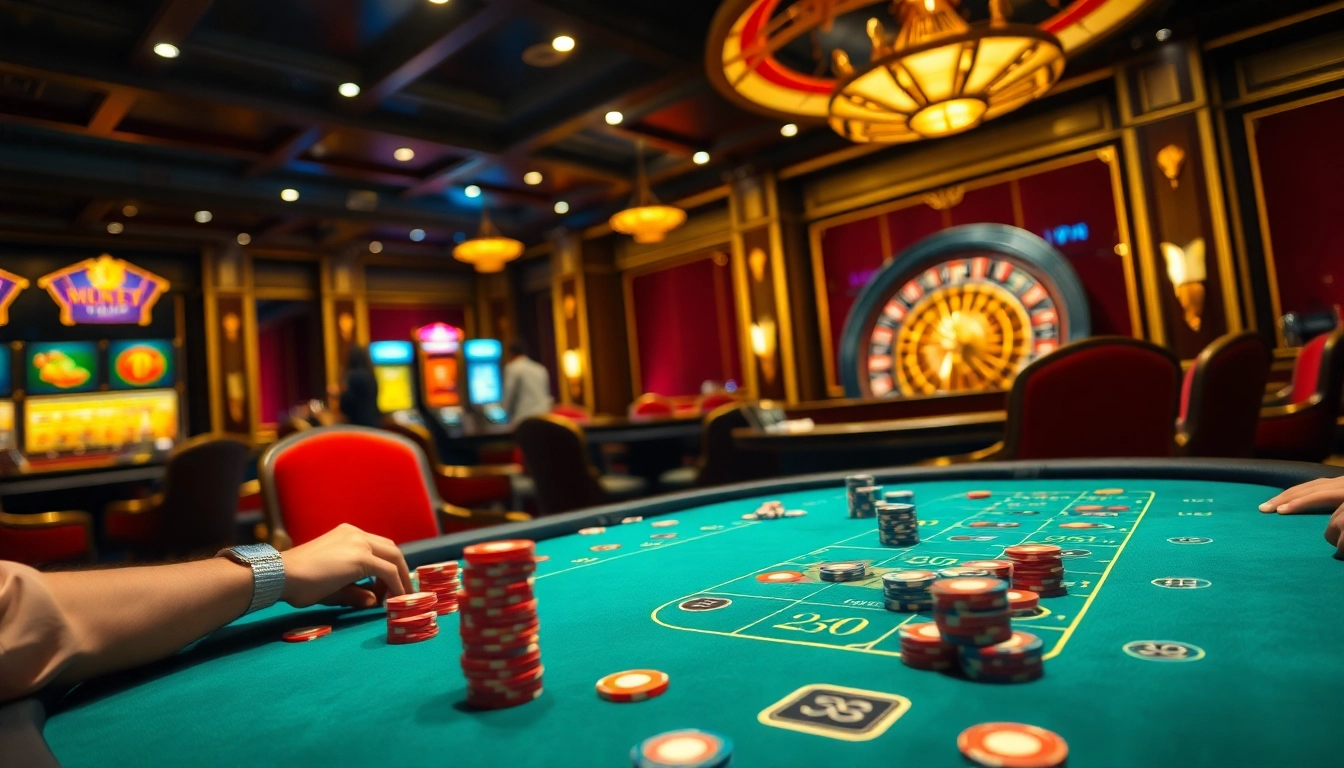 Experience high-stakes gaming at ku88 casino with vibrant poker tables and roulette excitement.