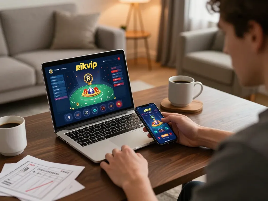Engaging in strategic gameplay on rikvip's platform from a cozy home setup.