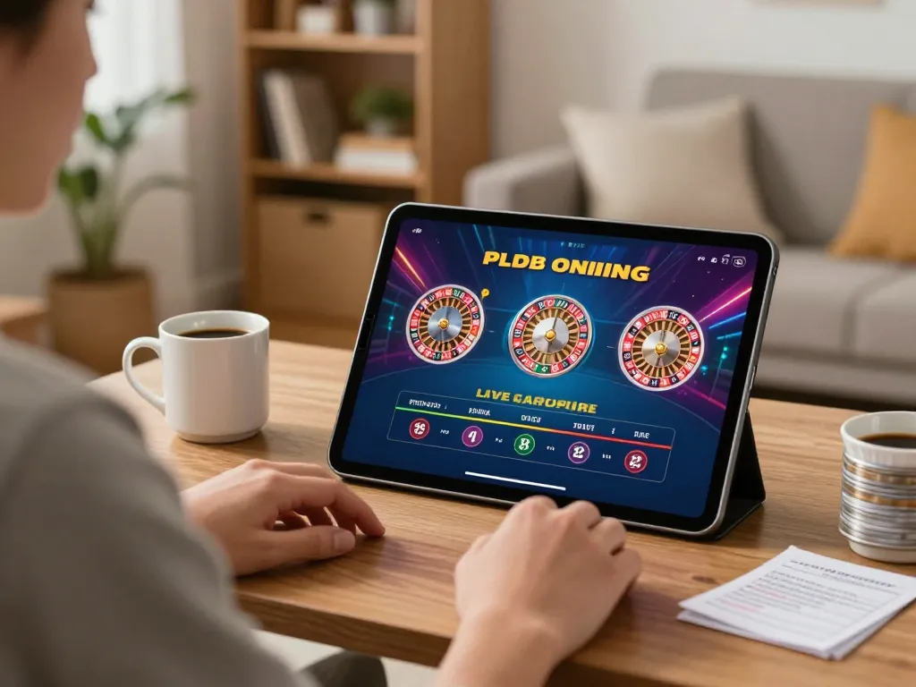 Sky 88 player engaging with live dealer games on a tablet in a cozy home setting