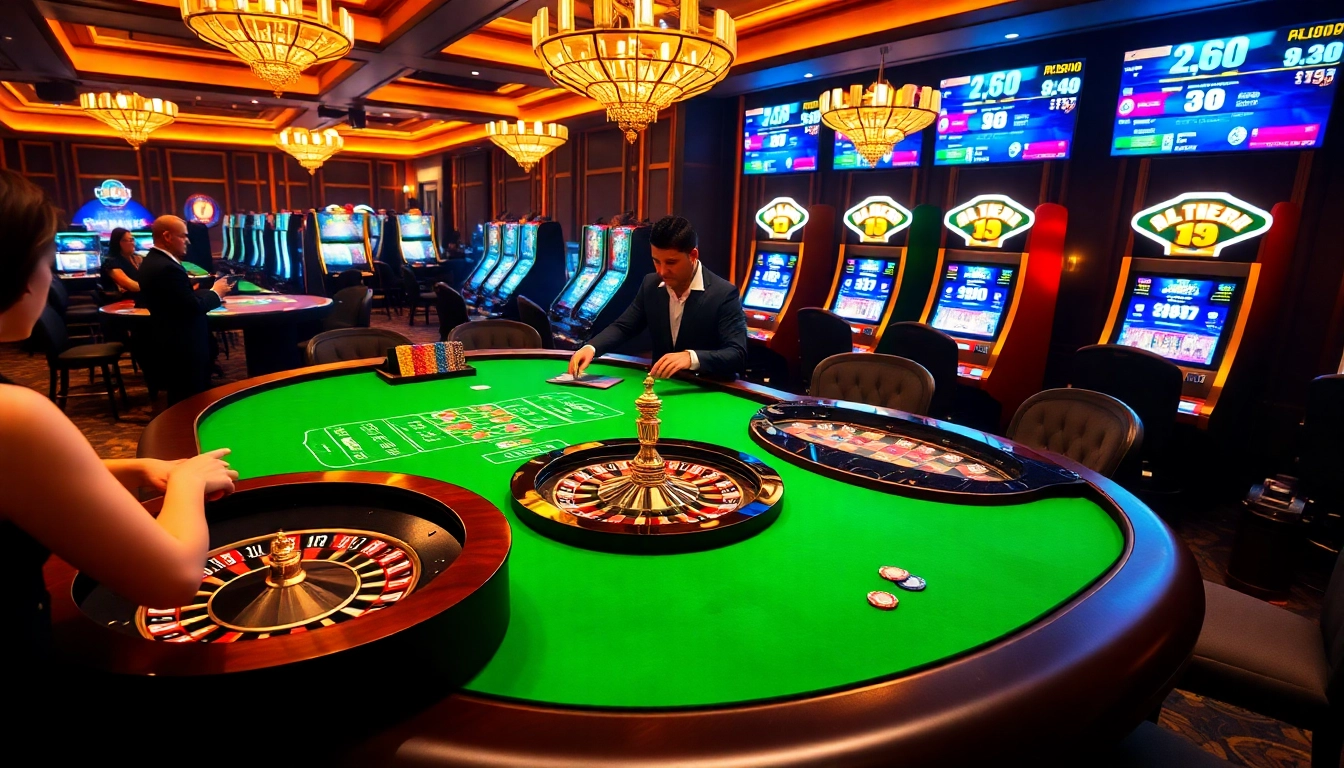 Engaging gaming scene at https://bj881.it.com/, showcasing vibrant casino action with poker chips and a roulette wheel.