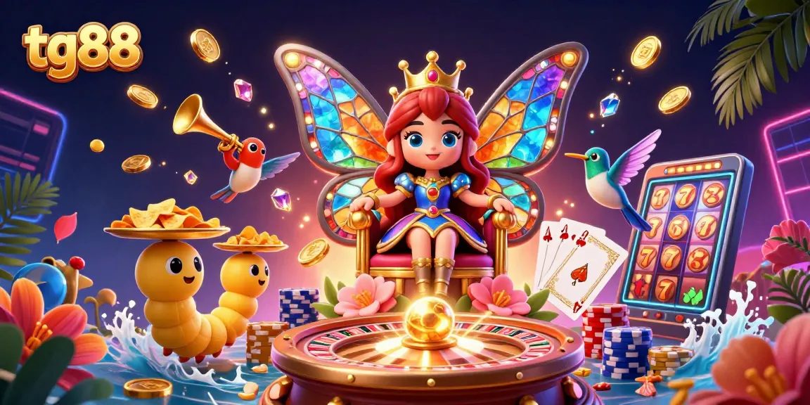 Spin the reels and win with tg88 in this vibrant 3D casino scene bursting with excitement.