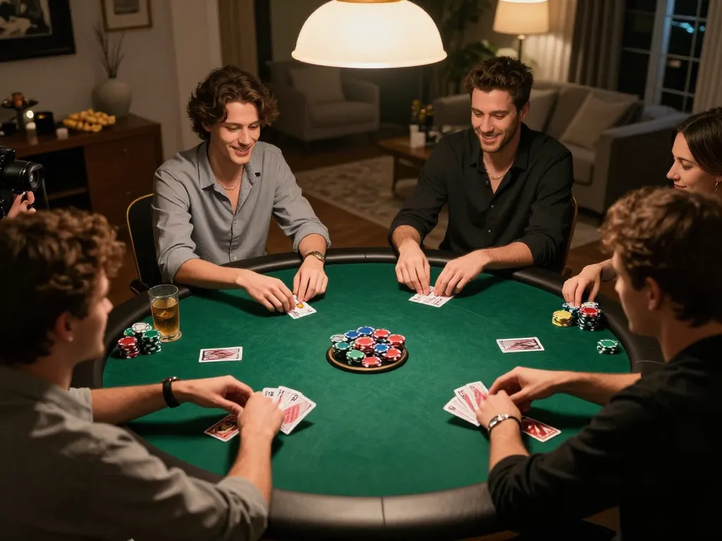 Players enjoying a home game of poker focused on strategy in an engaging bin88 atmosphere.