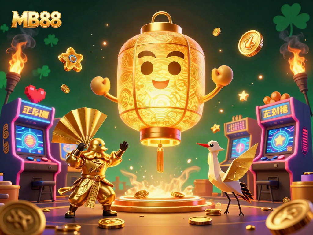 Engage with MB88, the lively casino scene featuring a glowing lantern spirit and vibrant gaming elements.