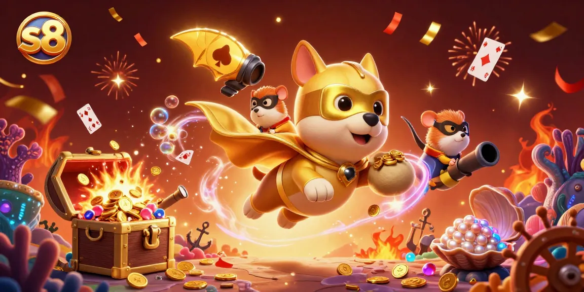 Experience jackpot excitement with S8's vibrant cartoon casino adventure featuring a hero dog and hamster!