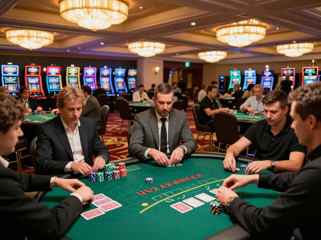 ww88 players engaged in intense poker action on a vibrant casino floor