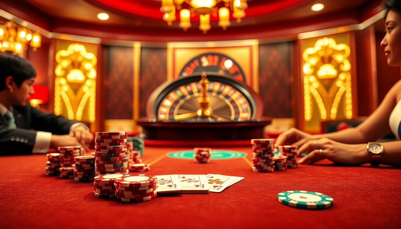 Engaging poker game scene showcasing Kèo nhà cái elements with vibrant chips and high-quality cards.
