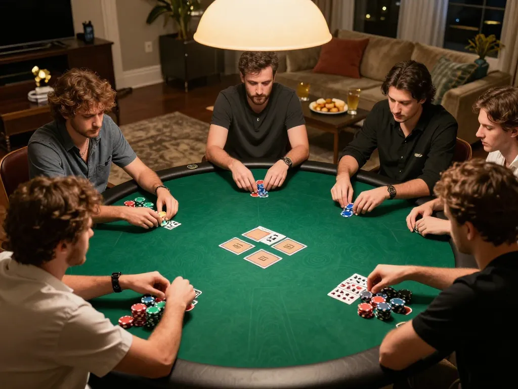 Intense gameplay at a high-stakes poker night featuring the nhà cái kp88 with players making their moves.