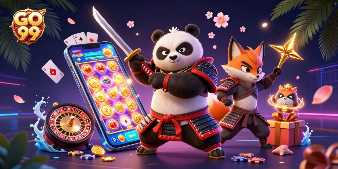 Win big with the GO 99 strategy in a dynamic casino-themed scene featuring a samurai panda.