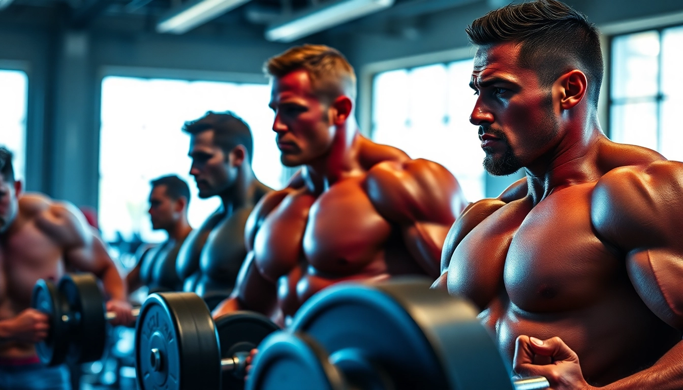 Bodybuilders engaged in intense training, showcasing Canadian anabolics and strength.