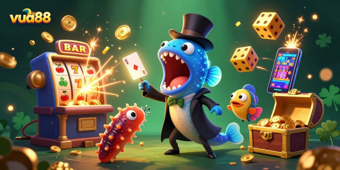 vua88 showcases a magical underwater casino scene with a bioluminescent eel performing tricks.