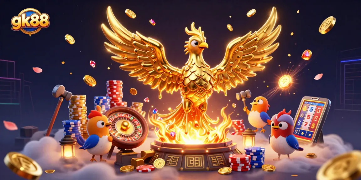Experience the thrilling gk88 online casino vibes with golden phoenix and vibrant game elements.