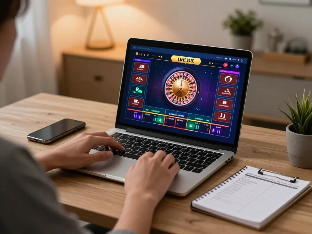 Xo88 online gaming setup with player engaged in live dealer roulette at home.