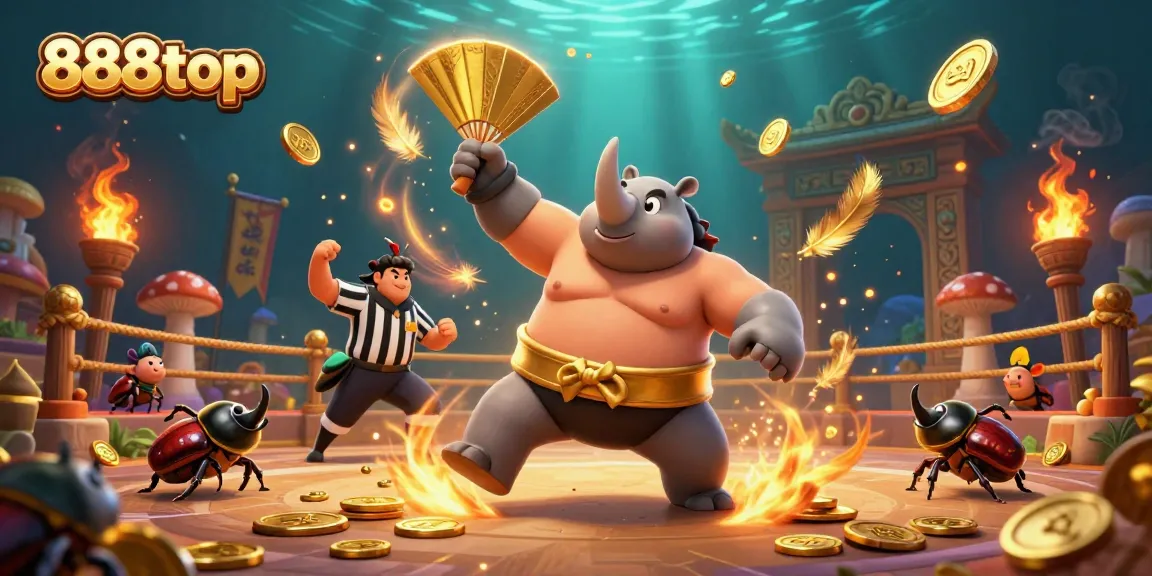 Engage in thrilling gameplay at 888top with the dynamic scene of a beetle sumo showdown.