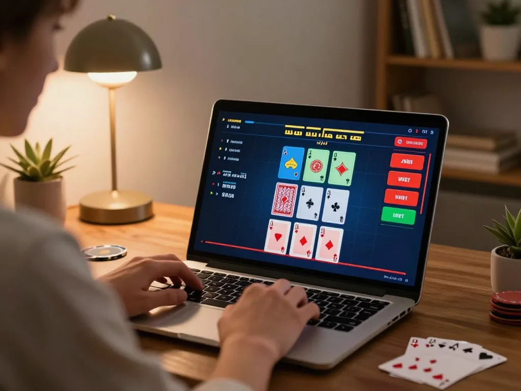 Engaging in Win138 live dealer blackjack online from a stylish home setup, showcasing gameplay strategy