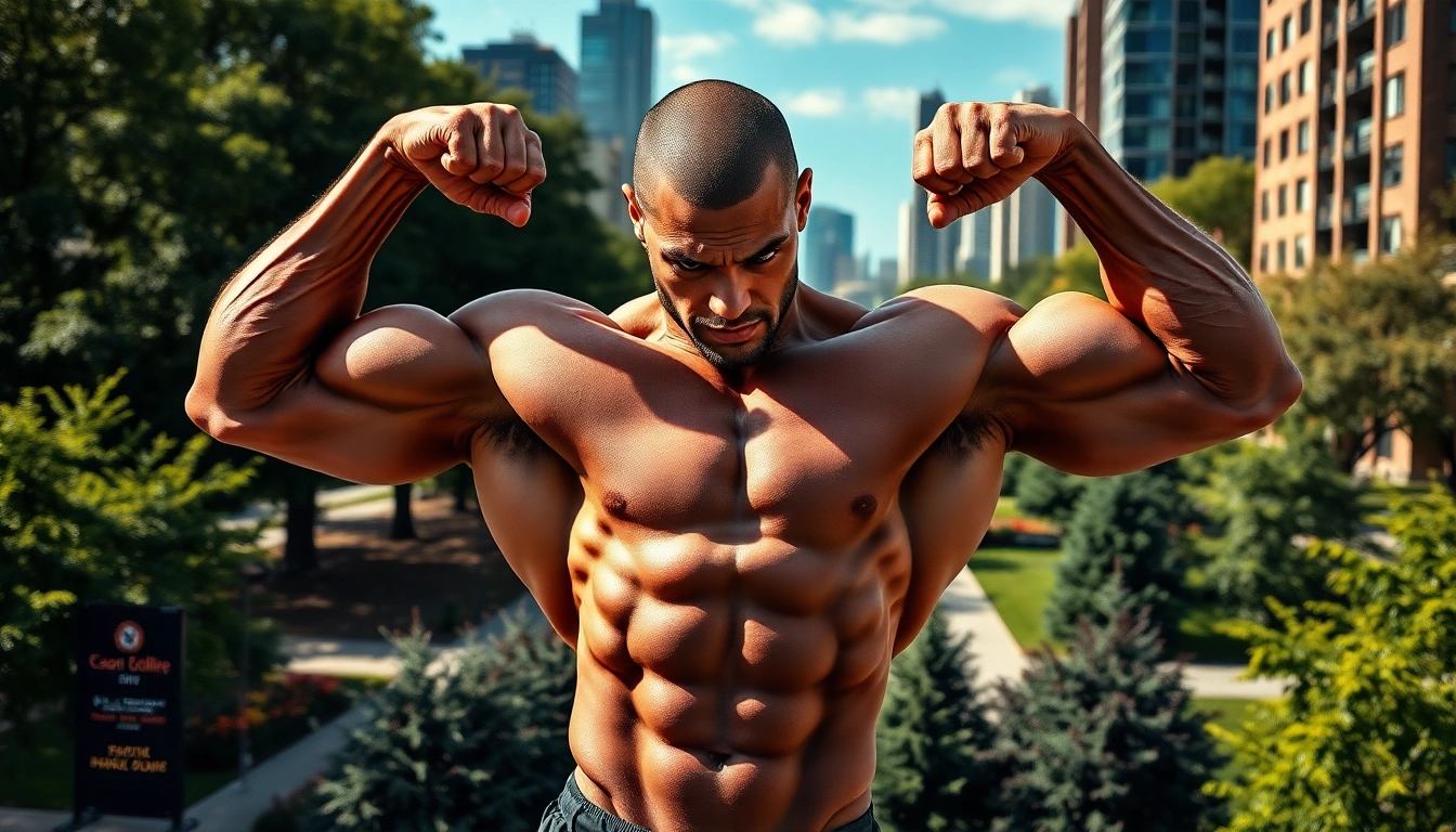 Bodybuilder exemplifying the power of Canadian anabolics in an active urban environment.