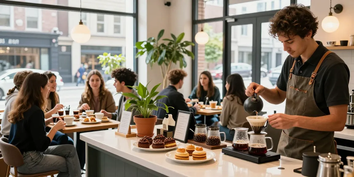 Inviting café scene at https://hm88.cafe/ with artisan coffee preparation and vibrant pastries.