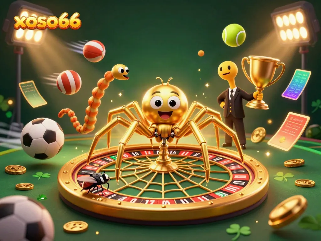 Experience thrilling bets at xoso66 with colorful game elements and an animated casino scene.