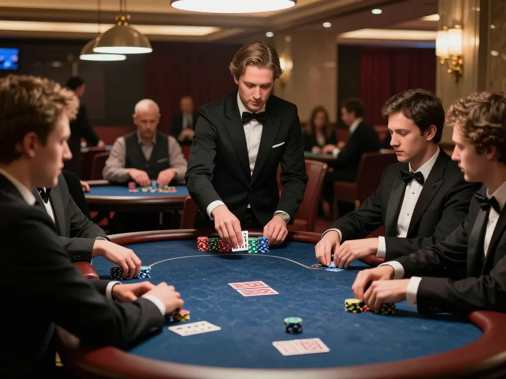 rikbet players engaging in a high-stakes poker game at an elegant casino table