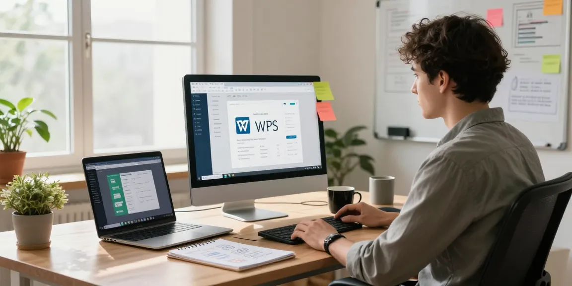 WPS Download interface showcased in a modern home office workspace with vibrant decor and ergonomic elements.