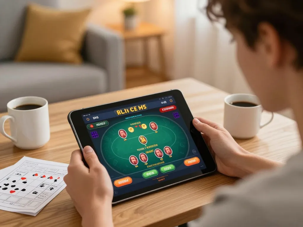 Player engaging in live Lu88 casino games on tablet in a cozy home environment.