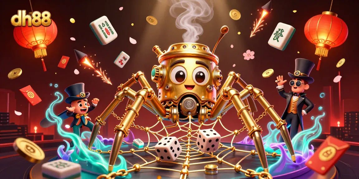 Experience dh88's vibrant casino world with an intricate web of luck, golden chains, and exciting game elements.